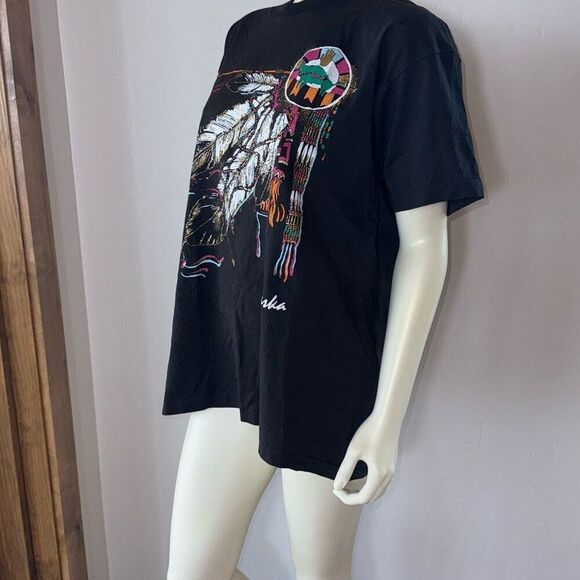 Vintage Black Native American Puffy Embellished Graphic Single Stitch T-Shirt Si - Picture 11 of 16
